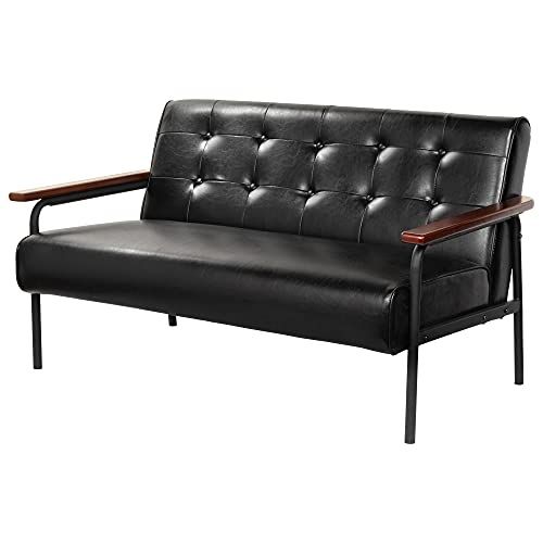 アーバン通商 レトロソファ ブラック アンティーク調デザイン レザー製品 アイアン脚 2人掛け AZ-1521