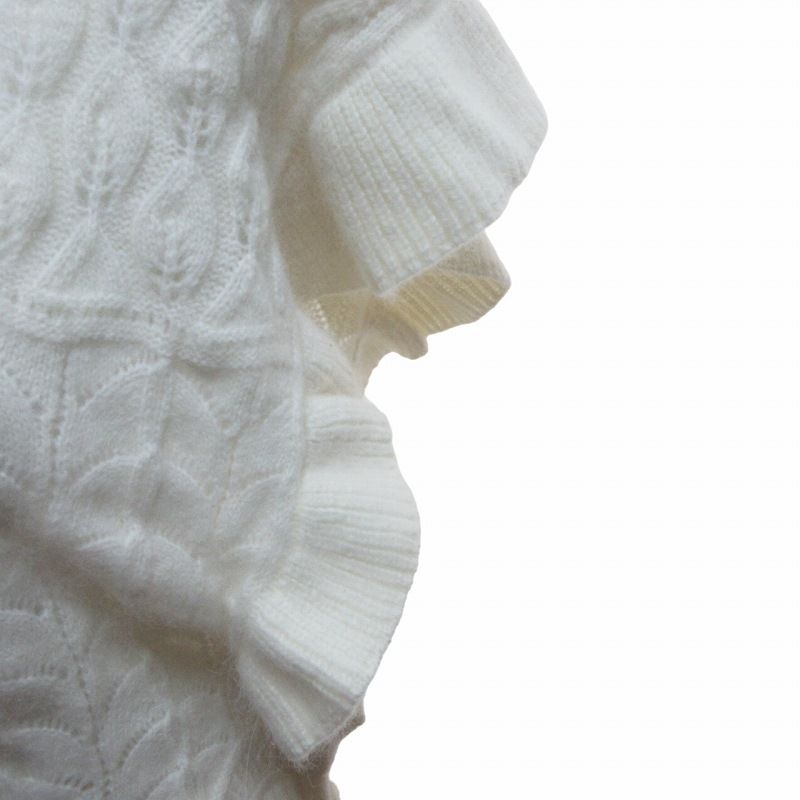 未使用品 ライト WRYHT タグ付き 22AW LACE PETTICOAT PATTERN TINY VEST ニット セーター フリル 半袖 ベージュ系 2 約M WRYHT ライト タグ付き 22AW LACE PETTICOAT PATTERN TINY VEST