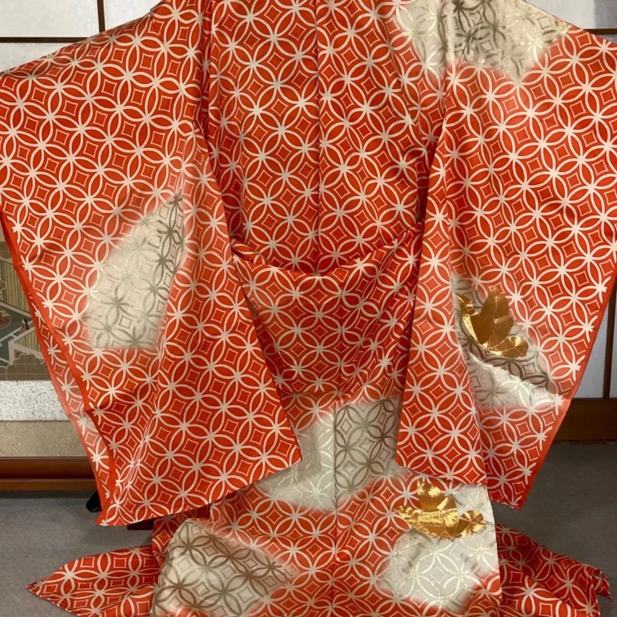 502ag11□七五三 千總 七歳 女児 着物&長襦袢 金駒刺繍 手鞠□美品