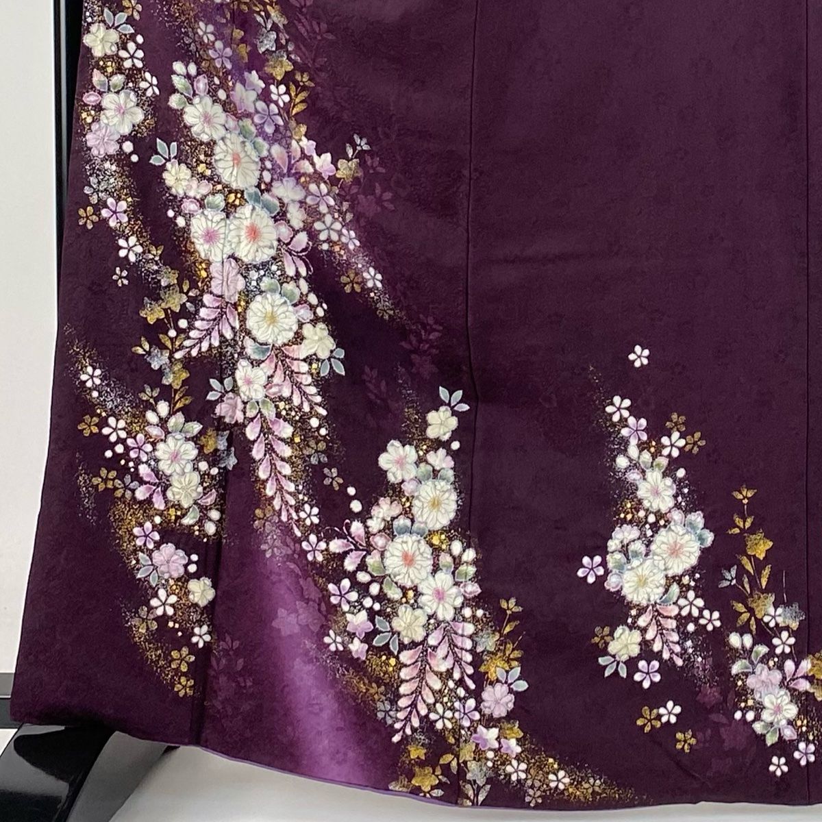 付下げ　御所解　濃紫　刺繍　絽 付下げ御所解濃紫刺繍絽