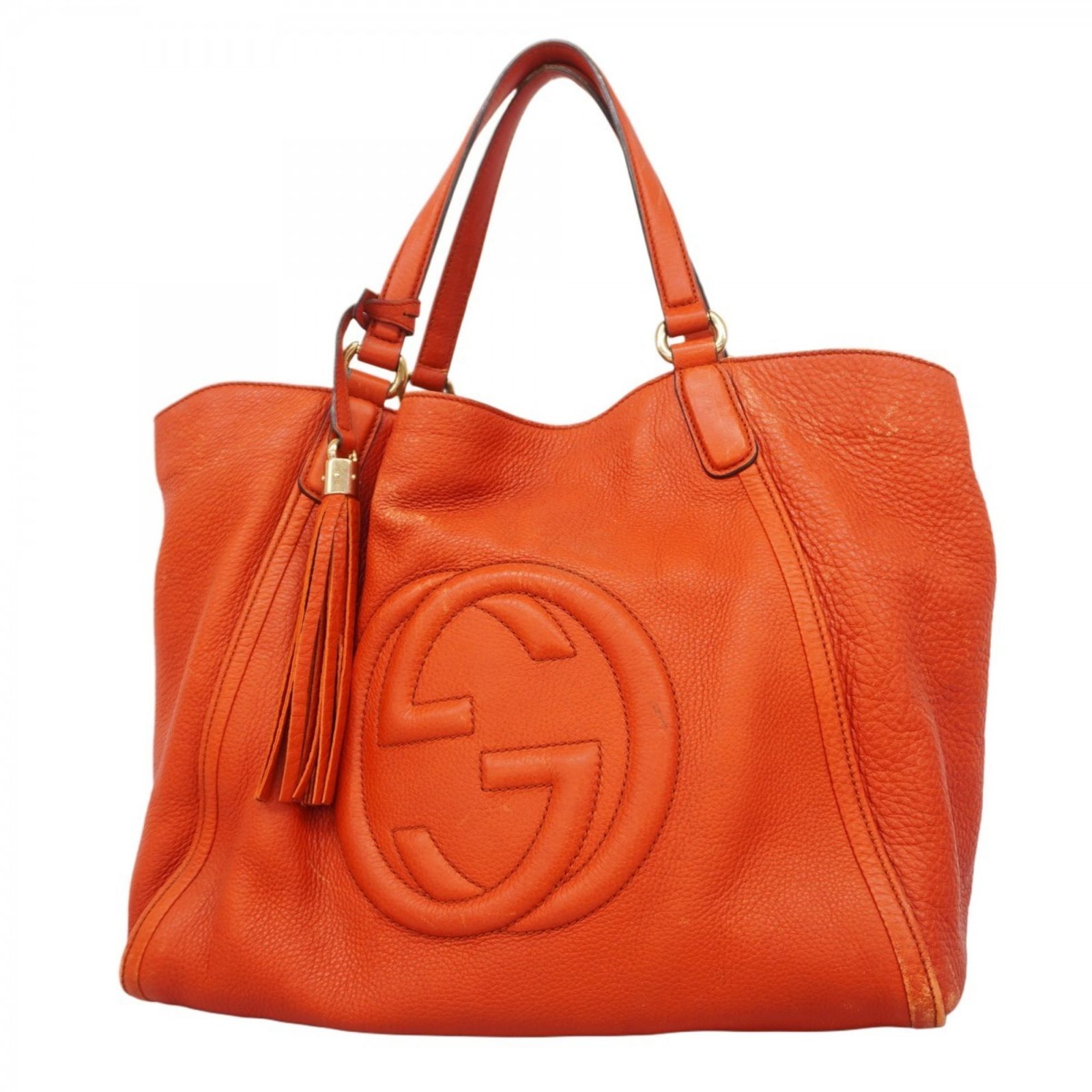 GUCCI グッチ アクセサリーポーチ ハンドバッグ スエード ロゴ オレンジ ロゴデザインが印象的♪】グッチ バッグ (GUCCI/ショルダー