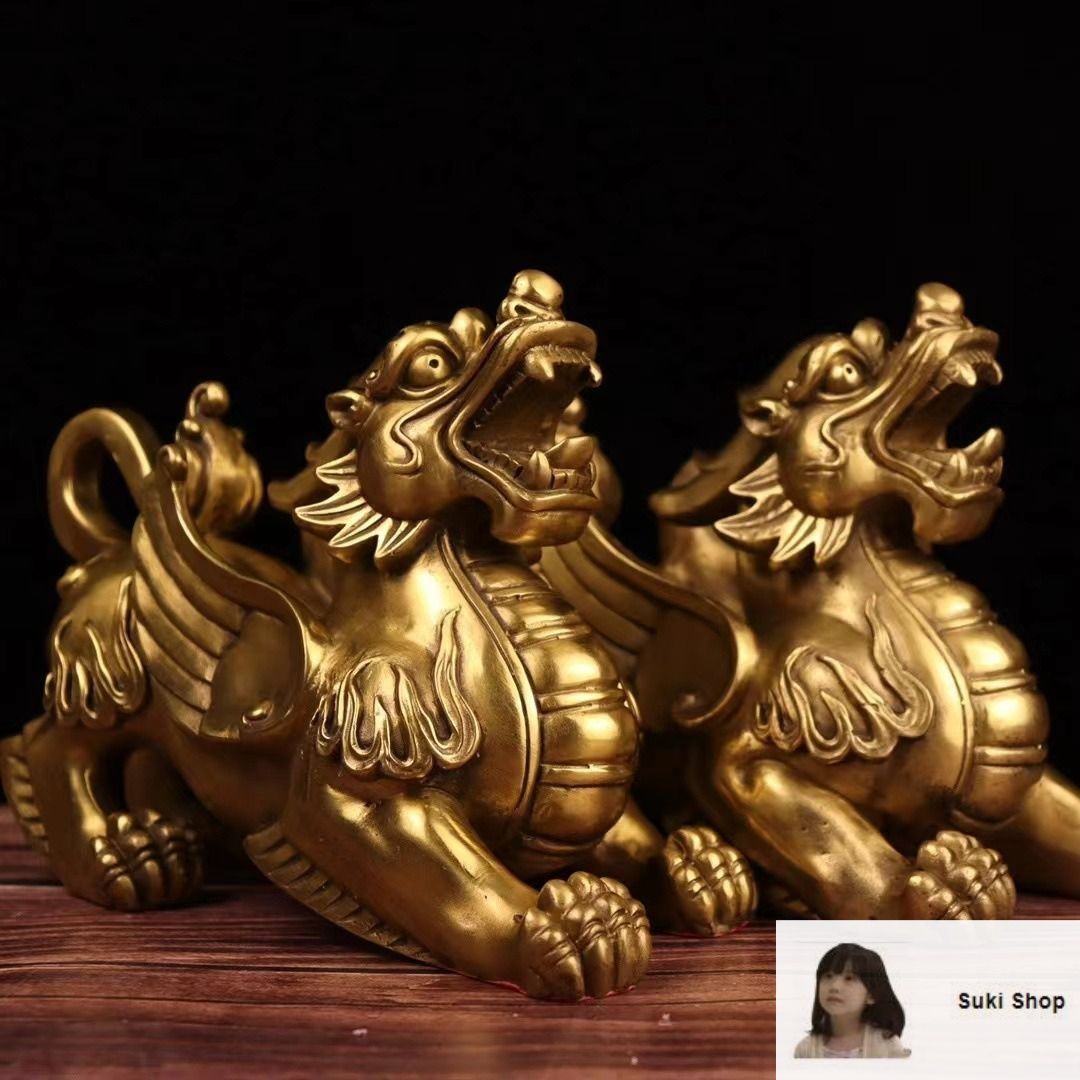 貔貅 置物 ヒキュウ 置物 オブジェ 2ペア 風水グッズ 金 ゴールド 黄金