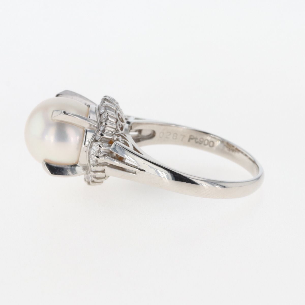 パール デザインリング プラチナ メレダイヤ 指輪 真珠 リング 15号