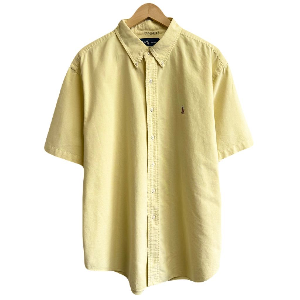 『ラルフローレン』 (M) ロゴ刺繍ボタンダウンシャツ 半袖 コットン シンプル Ralph Lauren ラルフローレン CLASSIC FIT ボタンダウンシャツ