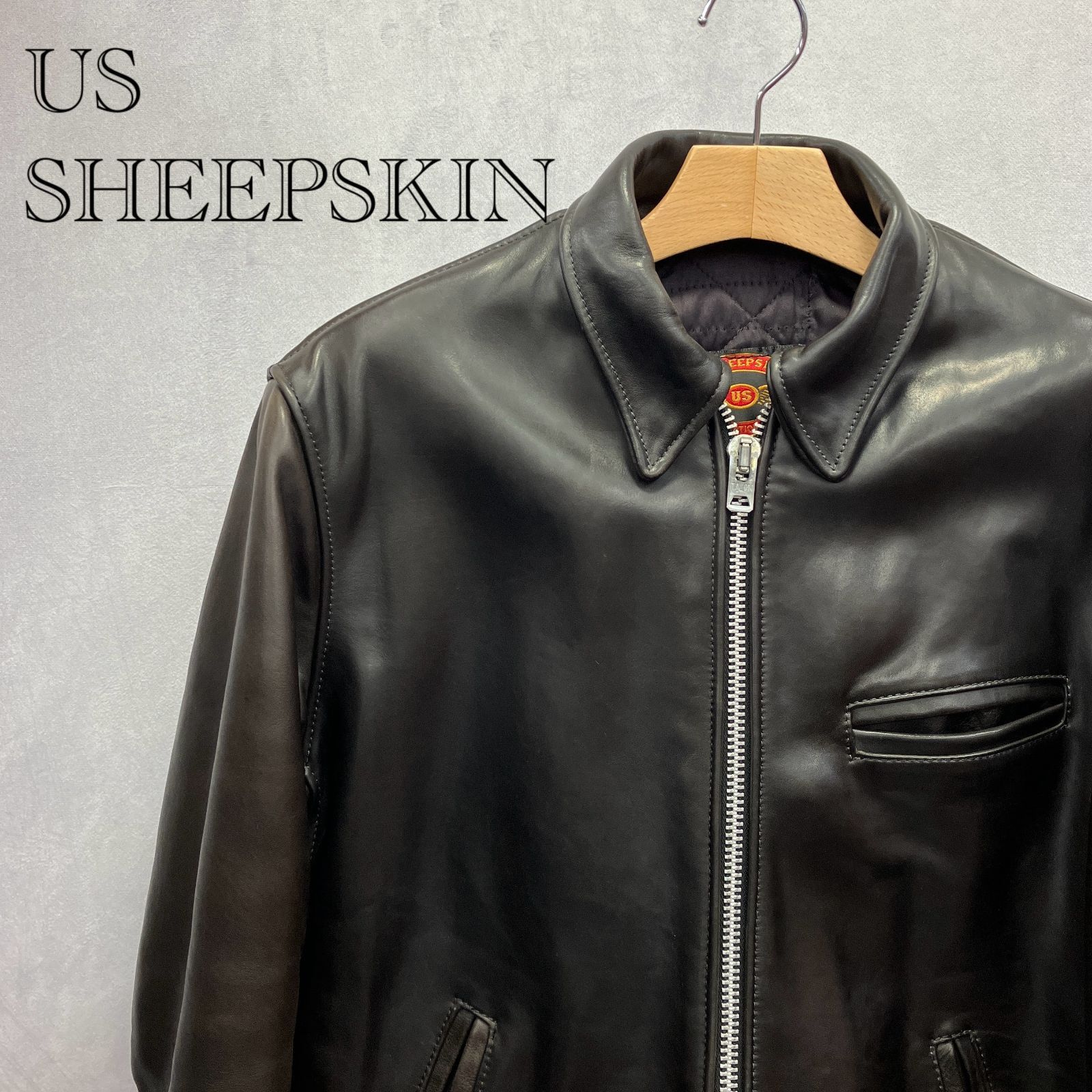 US SHEEPSKIN ユーエスシープスキン レザー ジャケット シングル ライダース 40 ブラック 馬革 ホースハイド HORSEHIDE honnkawa アメリカ製 メンズ
