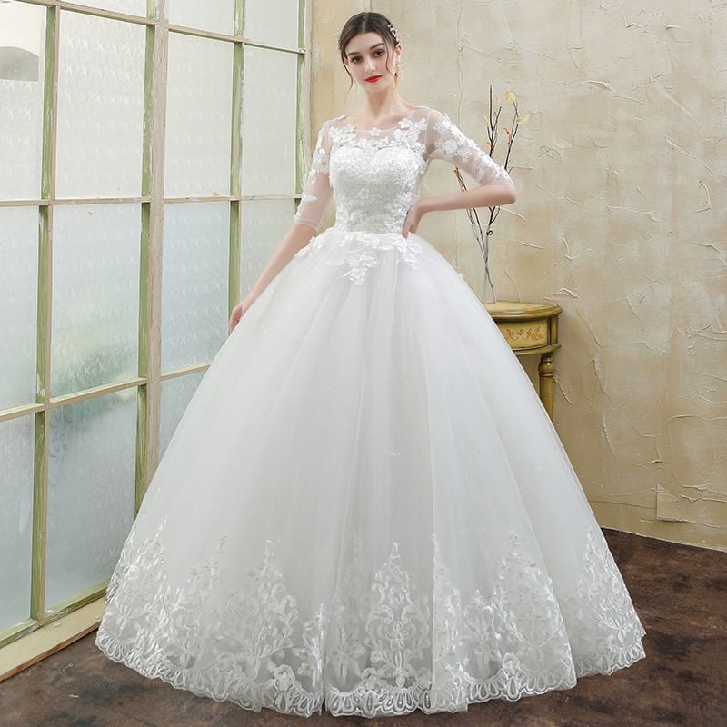 送料無料 主役ウエディングドレス 長袖 韓国風 プリンセス 細見え 花嫁用 結婚式 前撮り 軽やかドレス