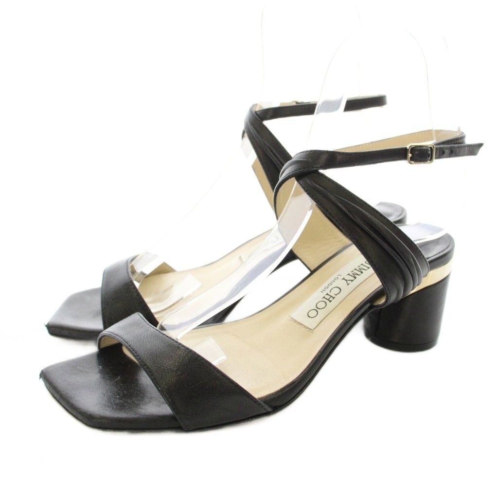 ジミーチュウ JIMMY CHOO JAGO 60 サンダル ストラップ ナッパレザー 35.5 黒 ブラック |KU