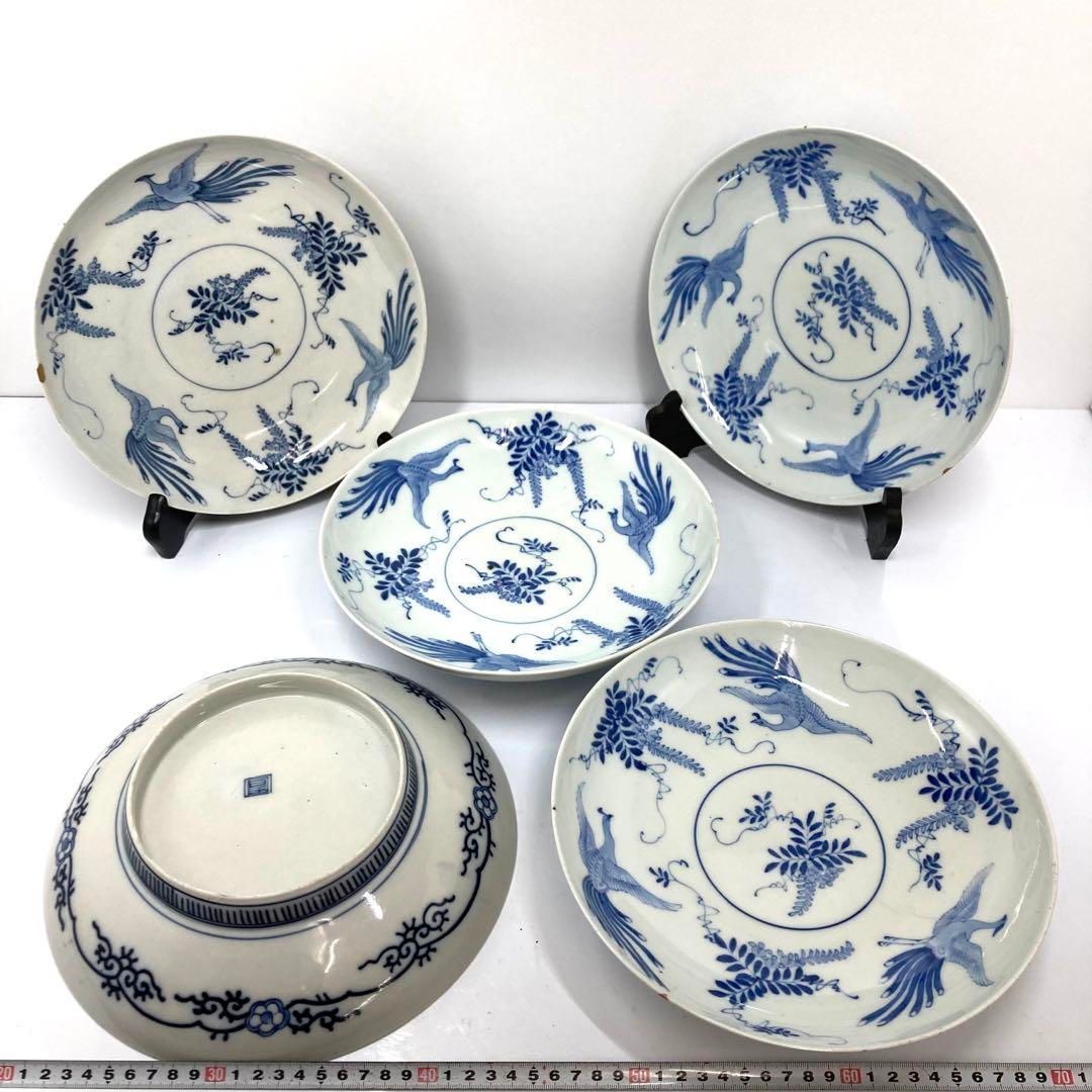 時代　鍋島焼　鳳凰図　櫛目高台　大皿5枚　タサチ　東な6-0603② 時代 鍋島焼 鳳凰図 櫛目高台 大皿5枚 タサチ 東な6-0603②