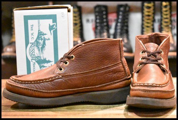 【6.5E? 箱付 良品】RUSSELLMOCCASIN ラッセルモカシン スポーティングクレーチャッカ ダブルモカシン ブラウン シボ革 ブーツ HOPESMORE【EL361】