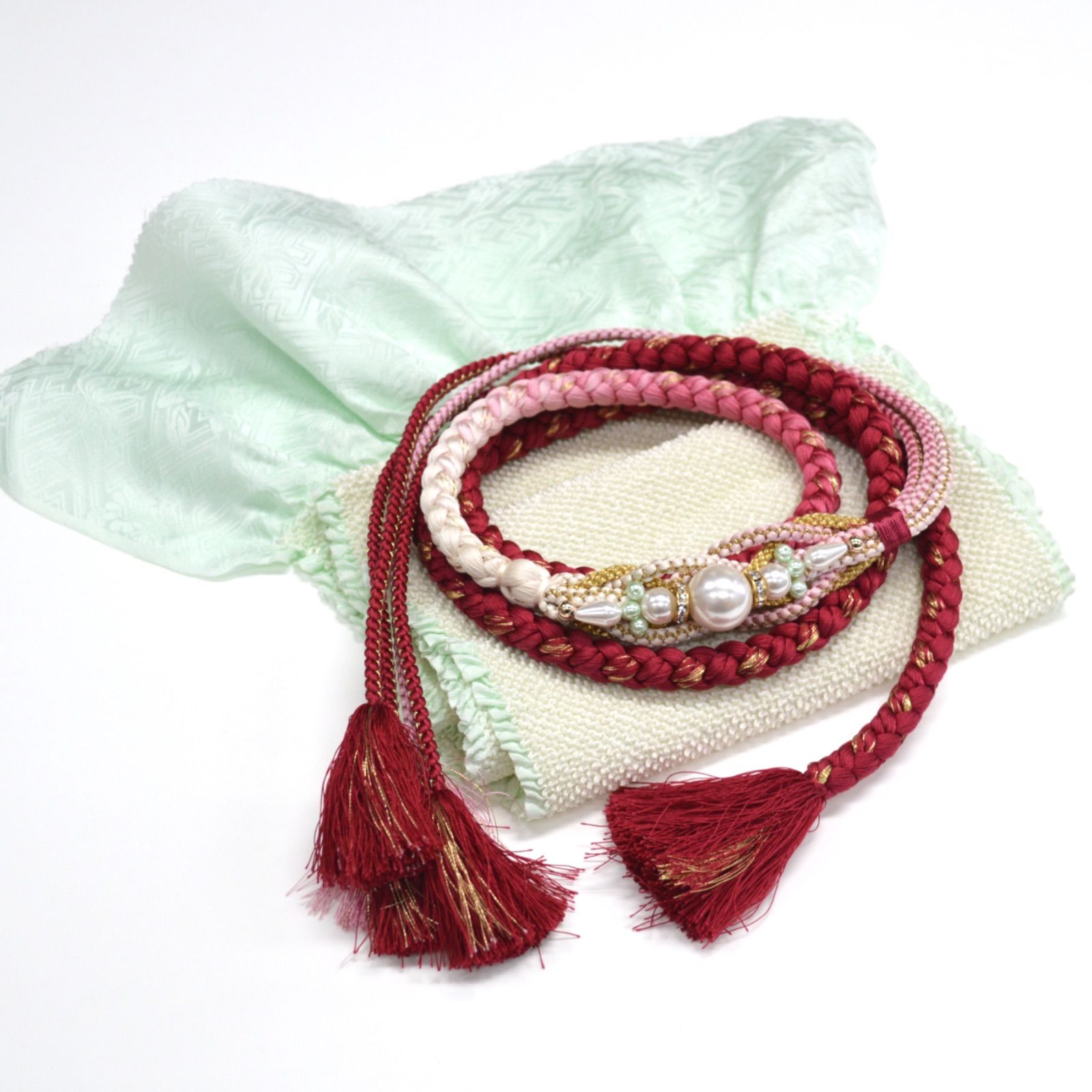美品》正絹 振袖フルセット 成人式 M〜LLサイズ 薔薇 レース帯 上品 美 