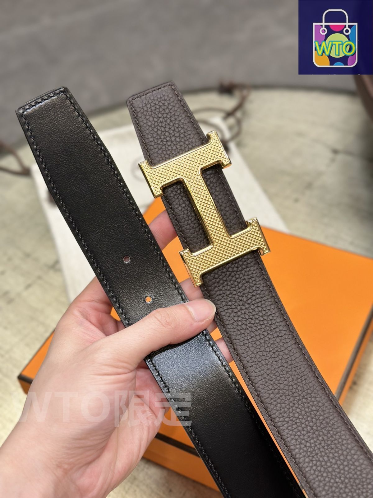 HERMES メンズ リバーシブル ベルト トゥナイト・カラーバックル 極美