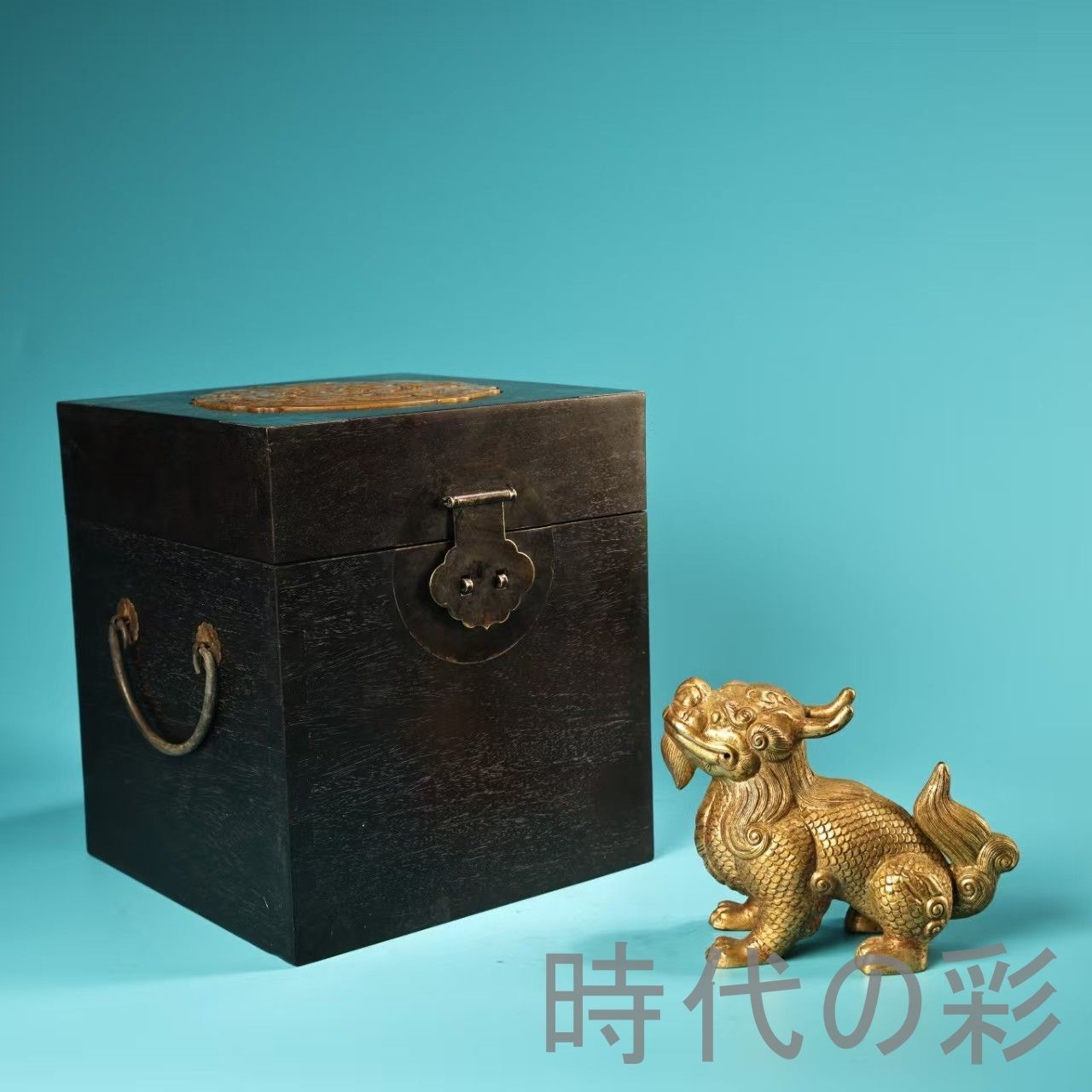 中国古美術 旧蔵 純銅高浮彫描金描金 麒麟 高浮彫 清代 銅器 古玩 唐物 中国古 時代物 置物 R07100144