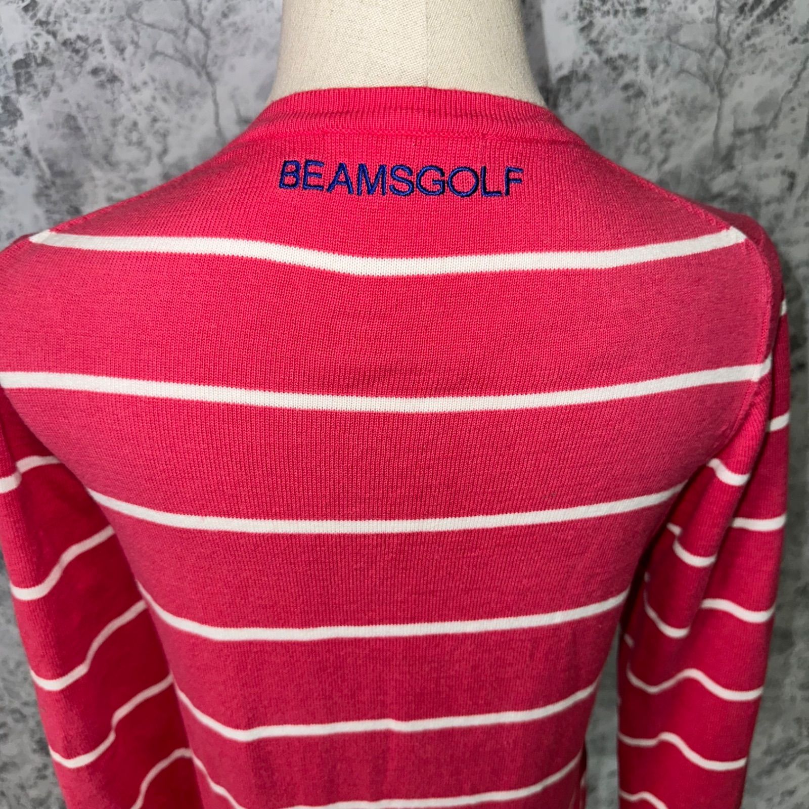 美品 BEAMS GOLF ビームスゴルフ カーディガン 丸襟 長袖 総柄 ボーダー 薄手 ニット カシミヤ混 ゴルフ golf GOLF スポーツ  アウトドア 春 秋 冬【size M】 ピンク 桃 ホワイト 白 - メルカリ