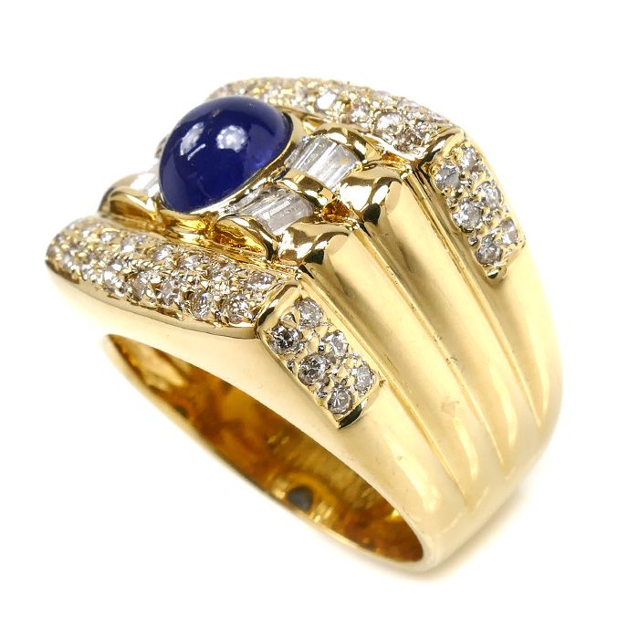 K18YG イエローゴールド リング 指輪 サファイア2.17ct ダイヤモンド1.14ct 20号 18.2g メンズ