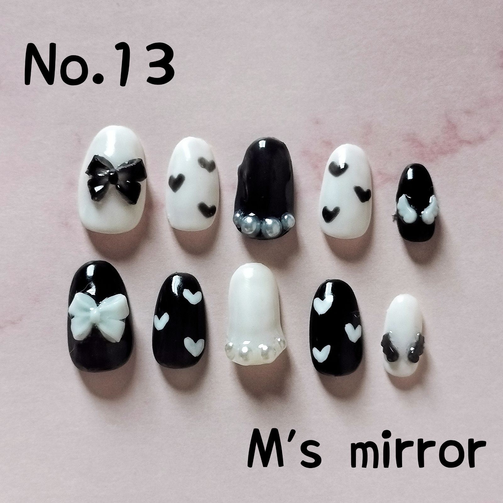 ネイルチップ 名前 ひらがな 推し ライブ リボン パール ハート  