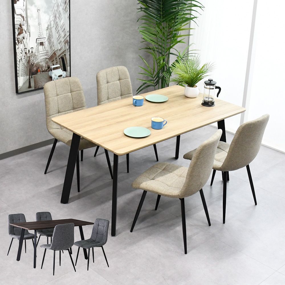 大理石風 140㎝幅ダイニングテーブル5点セット チェア4点 スチール脚