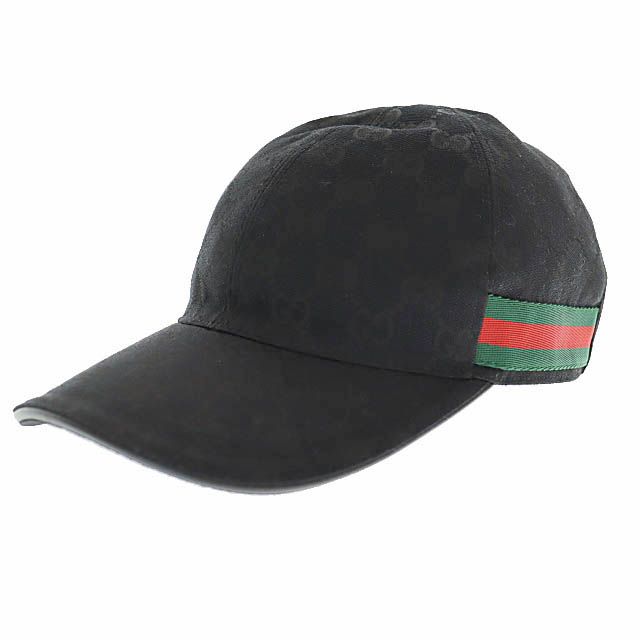 グッチ GUCCI GGキャンバス ロゴ総柄 ベースボール キャップ 帽子 200035 KQW8G S 黒ブラック ブランド古着ベクトル AA ▲ 251019