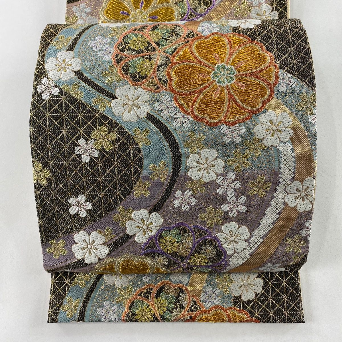 袋帯 美品 秀品 桜 流水 箔 唐織 黒 六通 正絹 【中古】 - メルカリ