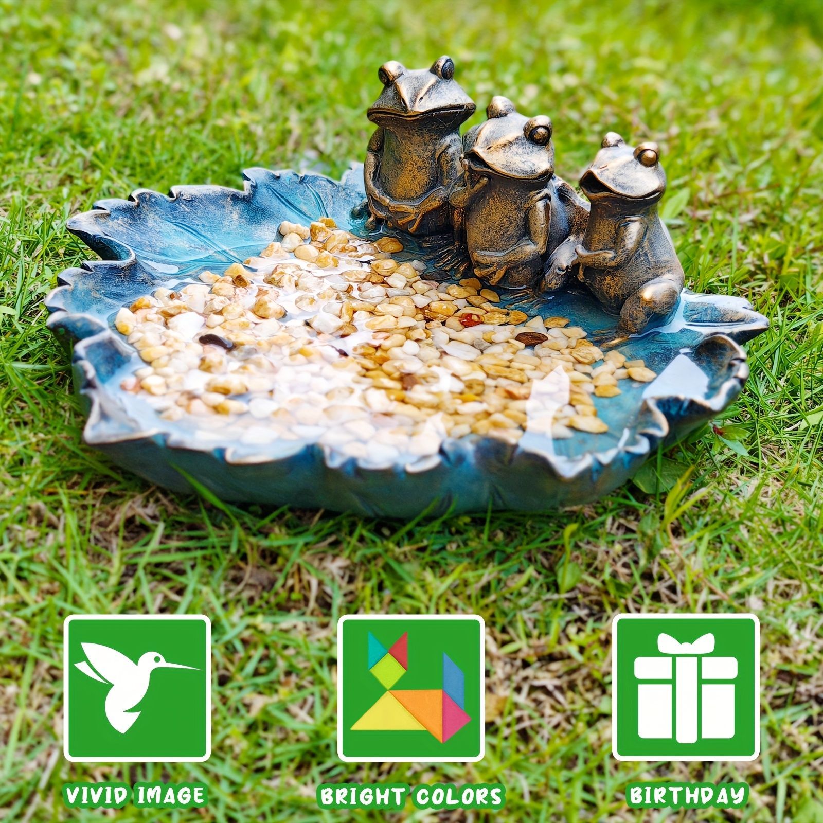 バードフィーダー 小鳥 野鳥 用 給餌器 餌箱 餌台えさ置き 葉っぱの上に乗っている3匹のカエル かえる 小鳥 餌入れ 鳥 ガーデンオブジェ インテリア ガーデニング ペット食器 野鳥観察 レトロ風 バード用品 インテリア雑貨 樹脂 屋外