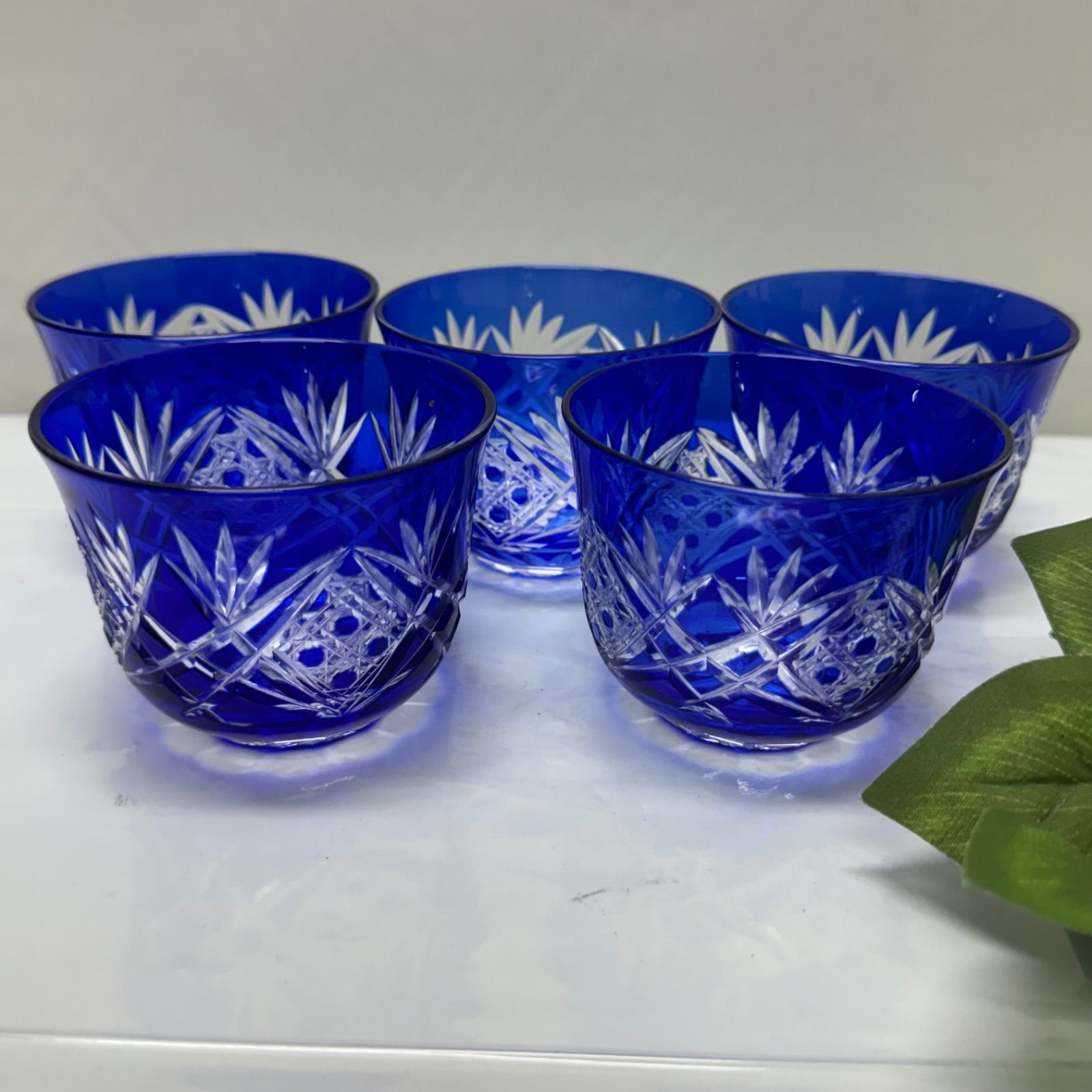 切子 お茶グラス5個 お茶 藍 切子グラス 5客セット コップ 青色 カット