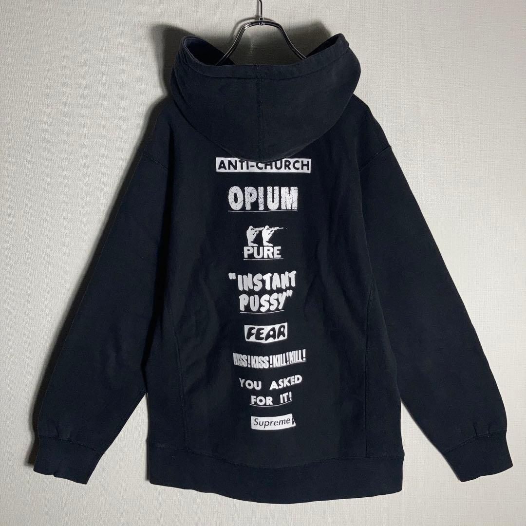 SUPREME プルオーバーパーカー バックプリントロゴ 裏起毛 黒 L - メルカリ
