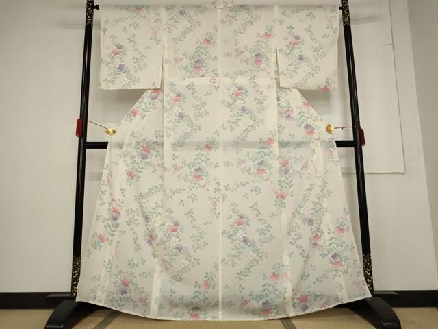 平和屋着物 夏物 小紋 絽 草花文 洗える着物 AABB5906st