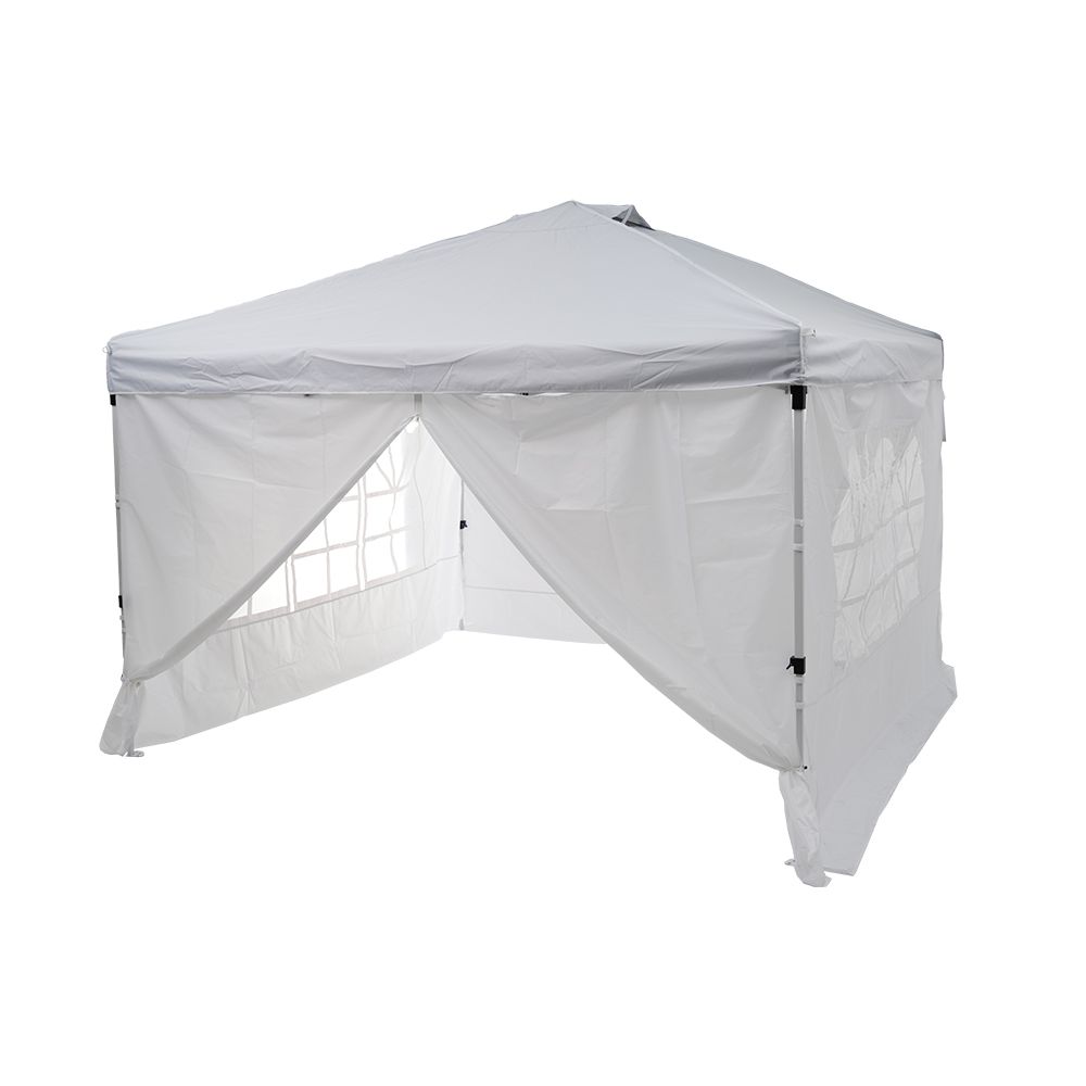 ホワイト】タープテント 3m サイドシート4枚付 UV加工 撥水 ワンタッチ