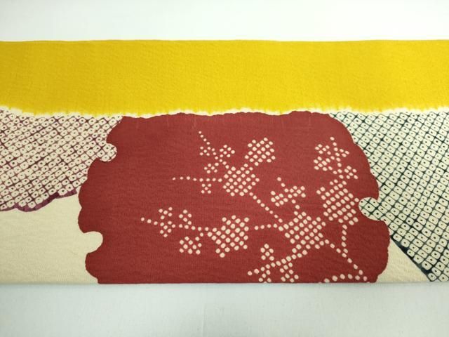 平和屋本店■極上　摺型友禅　京都　多ち花　九寸名古屋帯　雪輪鹿の子花文　逸品　DZAA5188kh5 平和屋本店□極上 摺型友禅 京都 多ち花 九寸名古屋帯 雪輪鹿の子花文