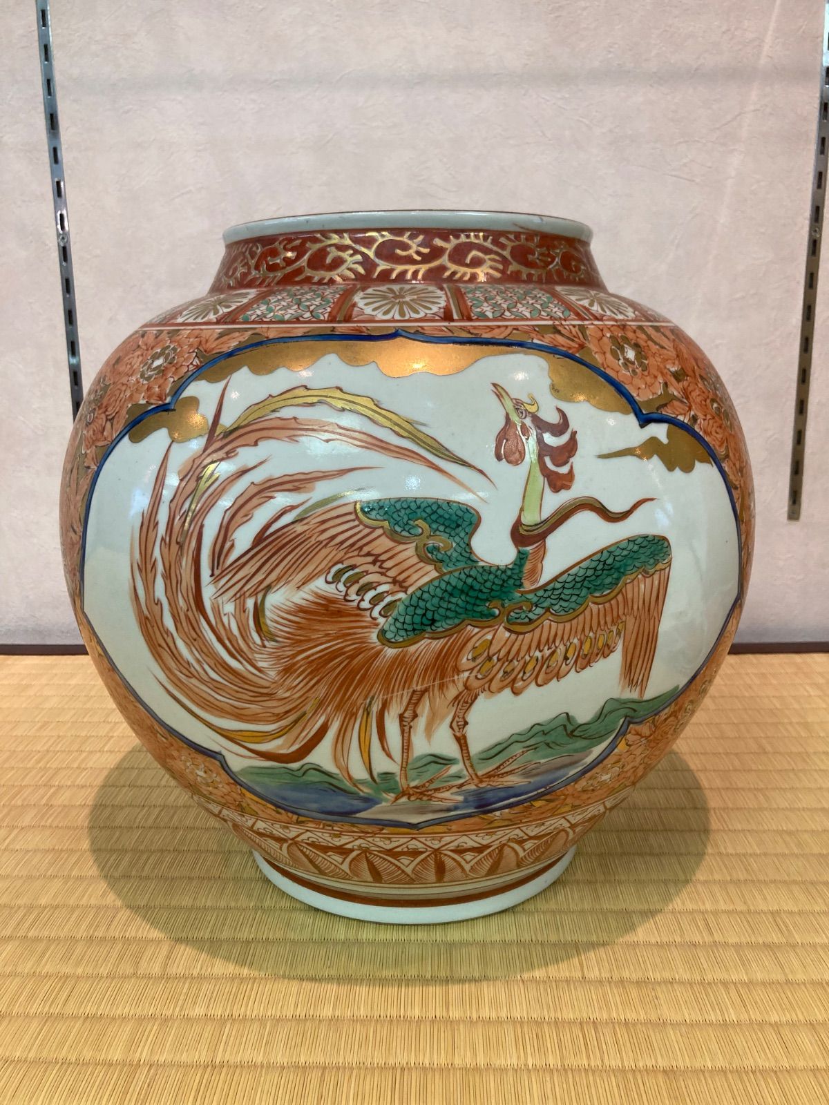 九谷焼 友山作 花瓶 赤 九谷 大きめ 花器 フラワーベース やきもの 陶磁器