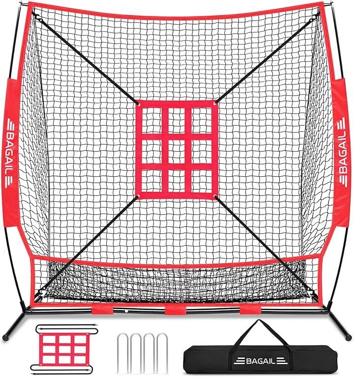 BAGAIL BAGIL野球ネット ベースボールネット 練習用 バッティングネット ピッチングネット スチール製 野球器具 硬式|軟式対応 打撃 投球 防球ネット ソフトボール練習ネット トレーニング 室内 レッド 212x212x108