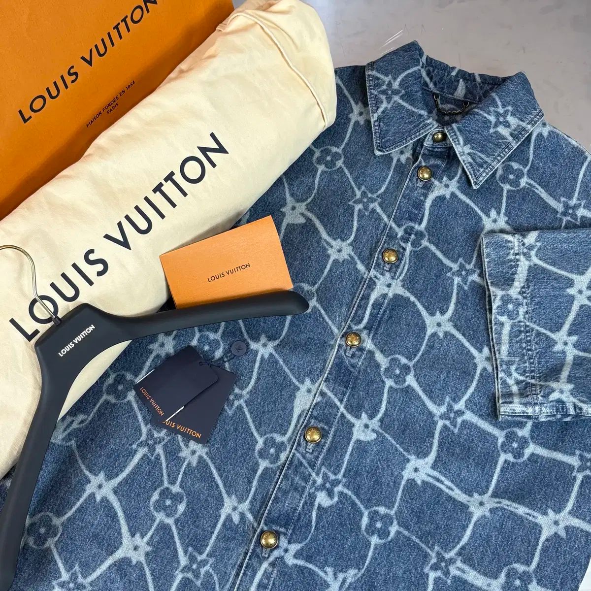 デパートボード| XXL Louis Vuitton ルイヴィトン モノグラム 印刷されています ショート そで デニム シャツ