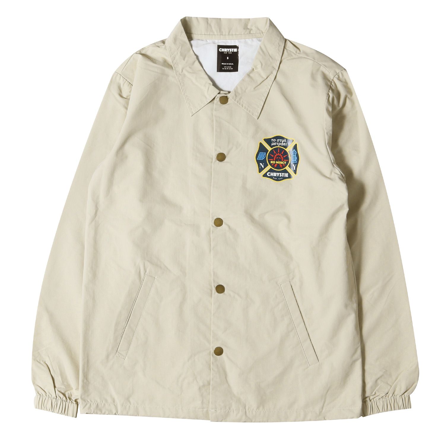 CHRYSTIE NEW YORK クリスティ ニューヨーク ジャケット ロゴ プリント ナイロン コーチジャケット アウター ブルゾン ベージュ S USA製 カジュアル ブランド
