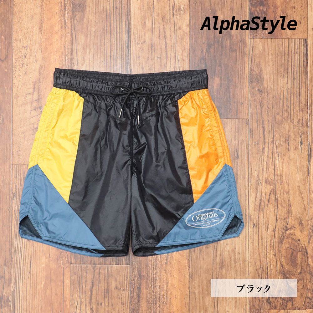 春夏|Alphastyle|Mサイズ|イージー ハーフパンツ 撥水タフタ 切替 スポーティー アルファスタイル |黒|ブラック|kc354|