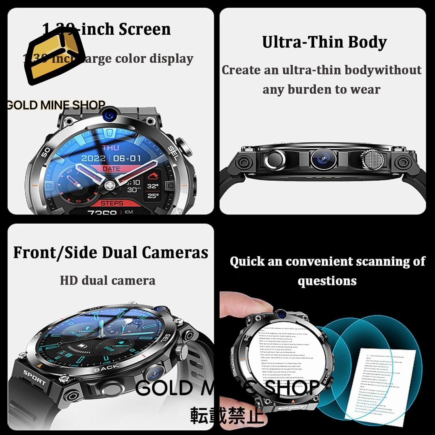 4G スマートウォッチ、1.39 インチタッチスクリーン GPS スマートウォッチ、Bluetooth NFC 付き 2G+16G