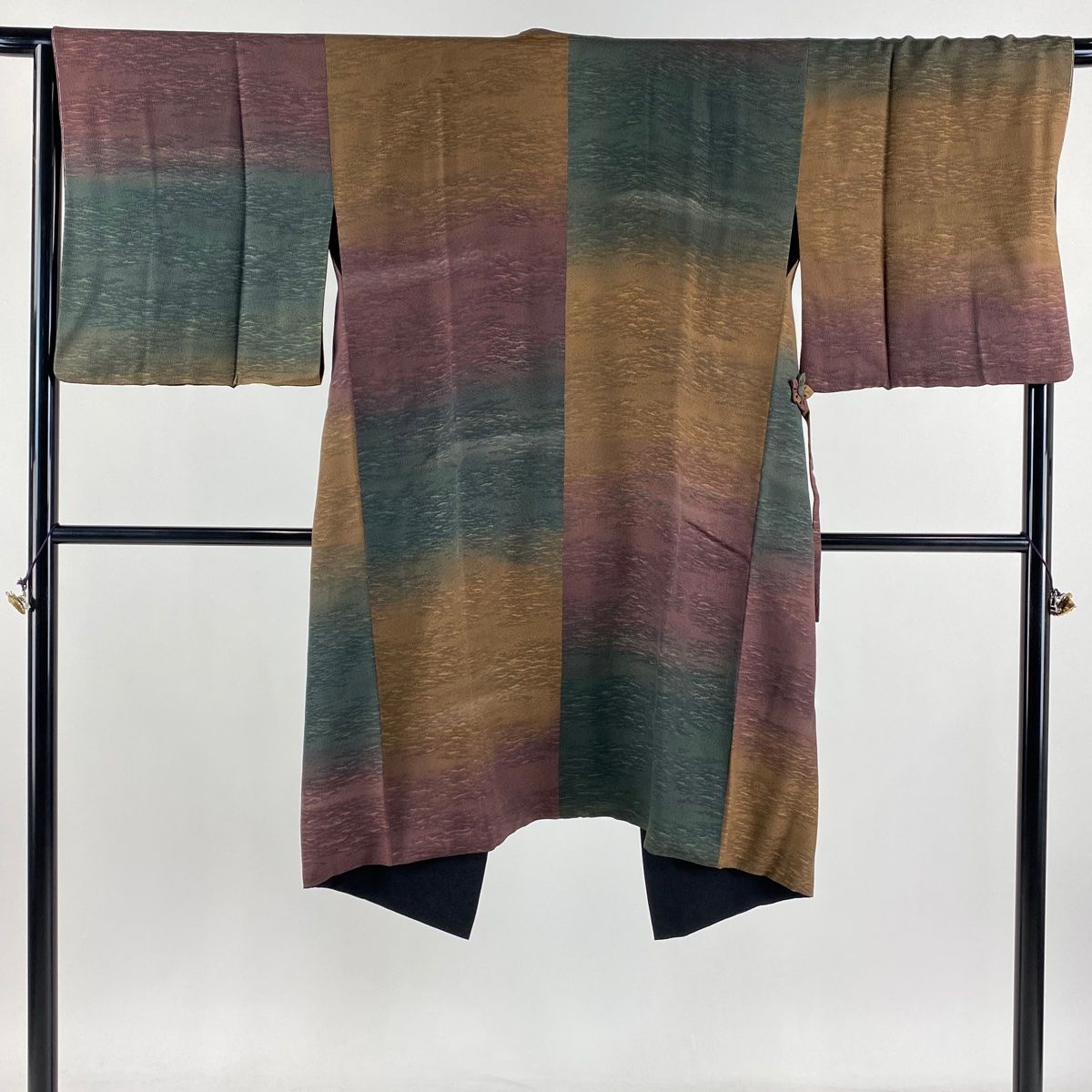 道中着 身丈108cm 裄丈67.5cm L 和装コート 着物衿 リバーシブル 幾何学 染め分け 茶色 正絹