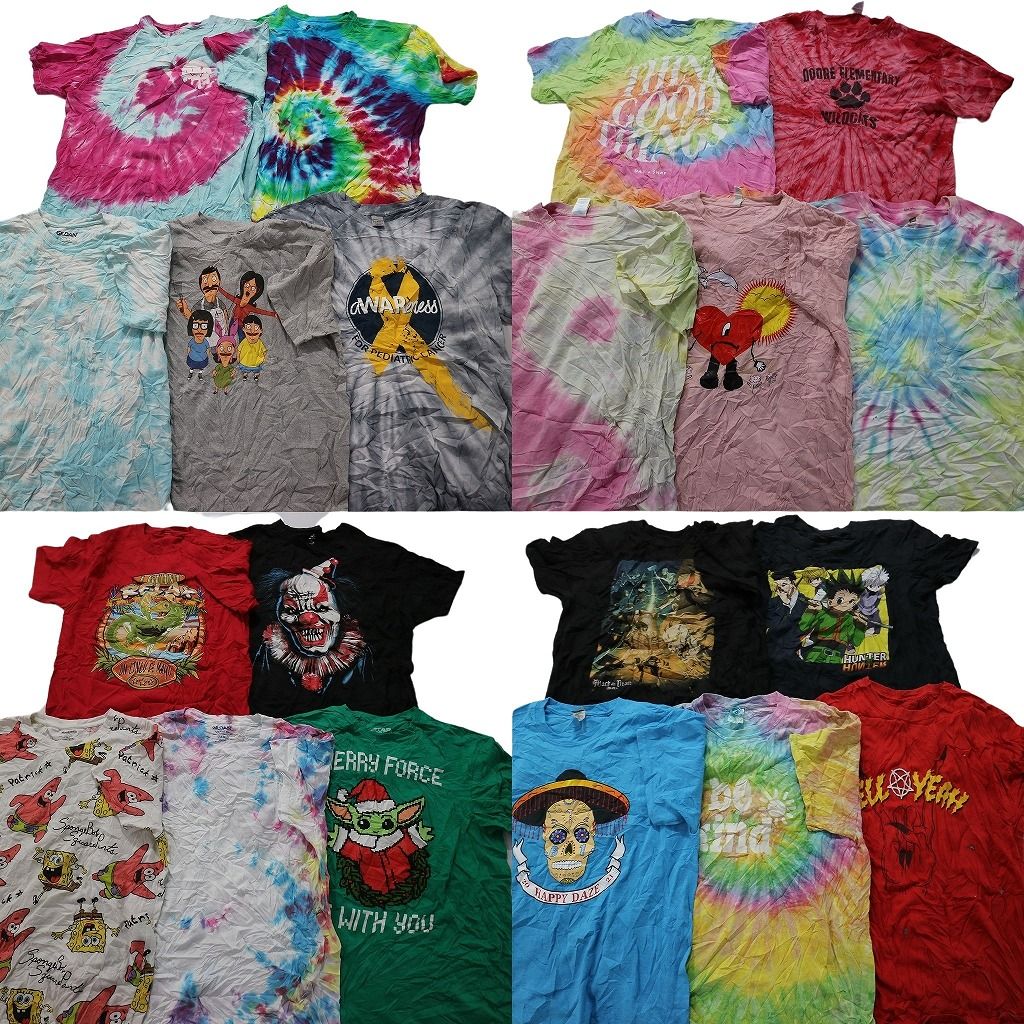 古着卸 まとめ売り カラーmix プリント 半袖Tシャツ 20枚セット (メンズ Ｌ ) アニメ ハンターハンター キャラクター 中古 古着 MS7062
