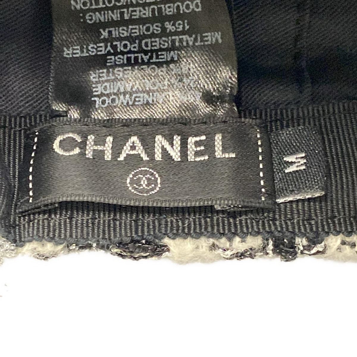 CHANEL(シャネル) キャップ M ロゴツイードキャップ 白×黒 ココ