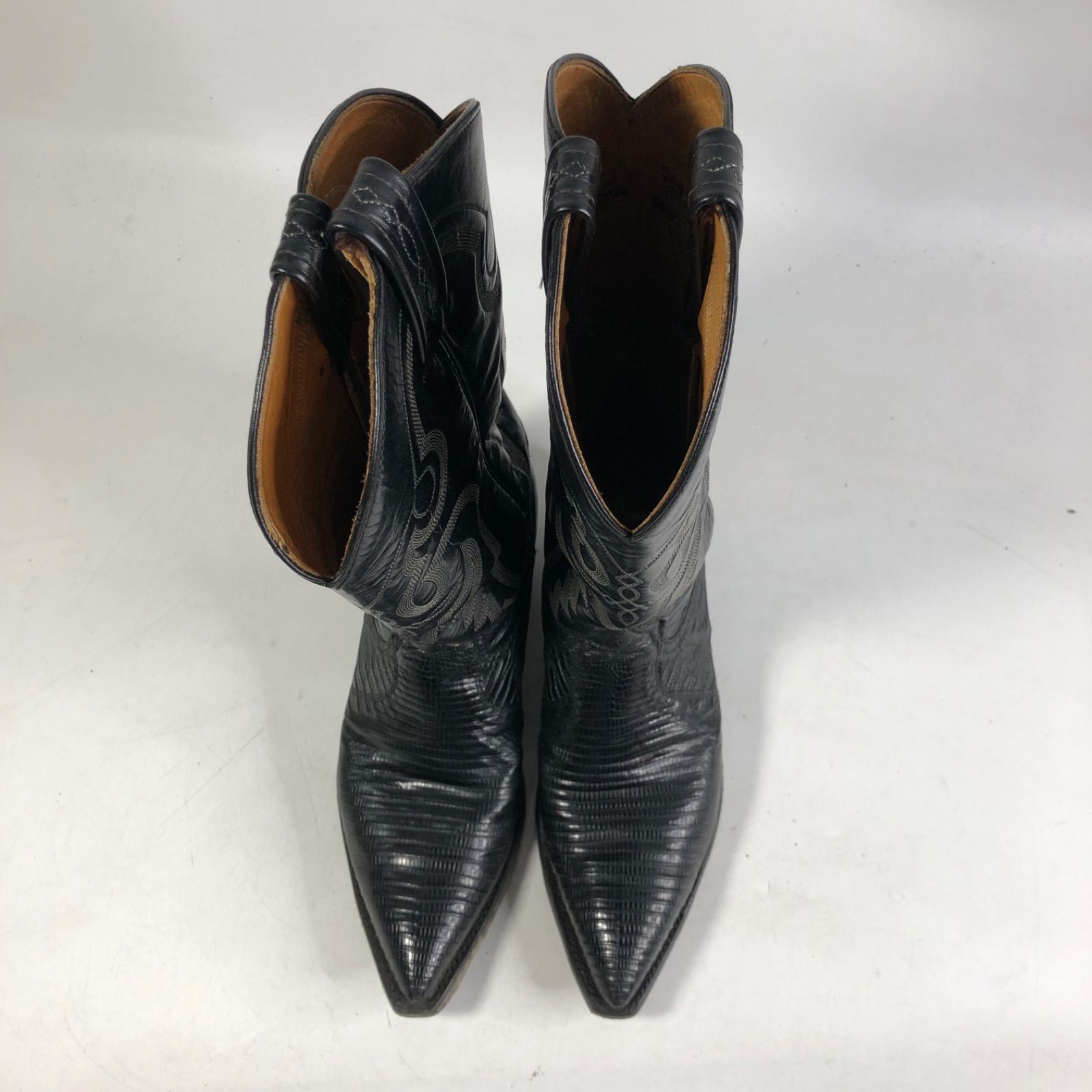 A0917-11-8 TONY LAMA ウエスタン リザード ブーツ トカゲ革 J68705 ブラック BLACK レザーブーツ サイズ 8.5E 正規化粧 き