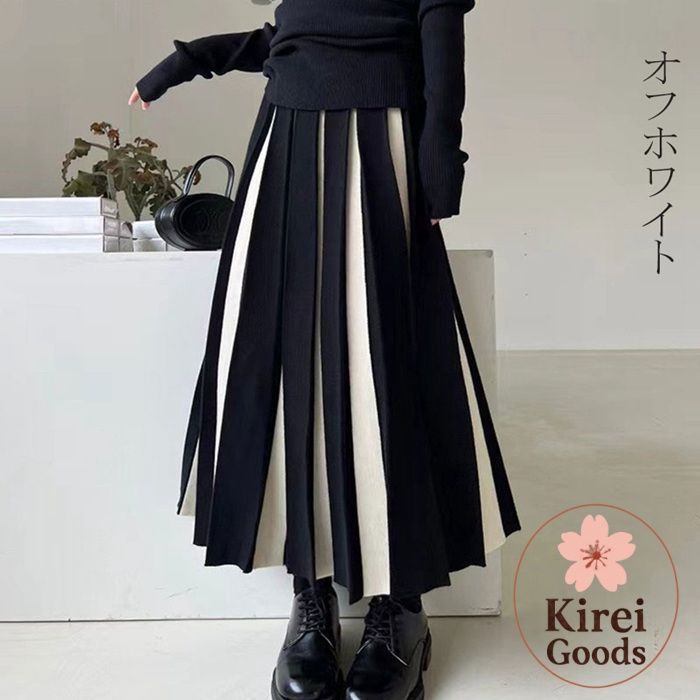 プリーツスカート ロング丈 ニット 秋冬 レディース Aライン