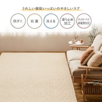 ラグ タフトラグ 約185X185cm 綿100% 洗える 抗菌 防ダニ ナチュール ケーブルニット柄 インテリア