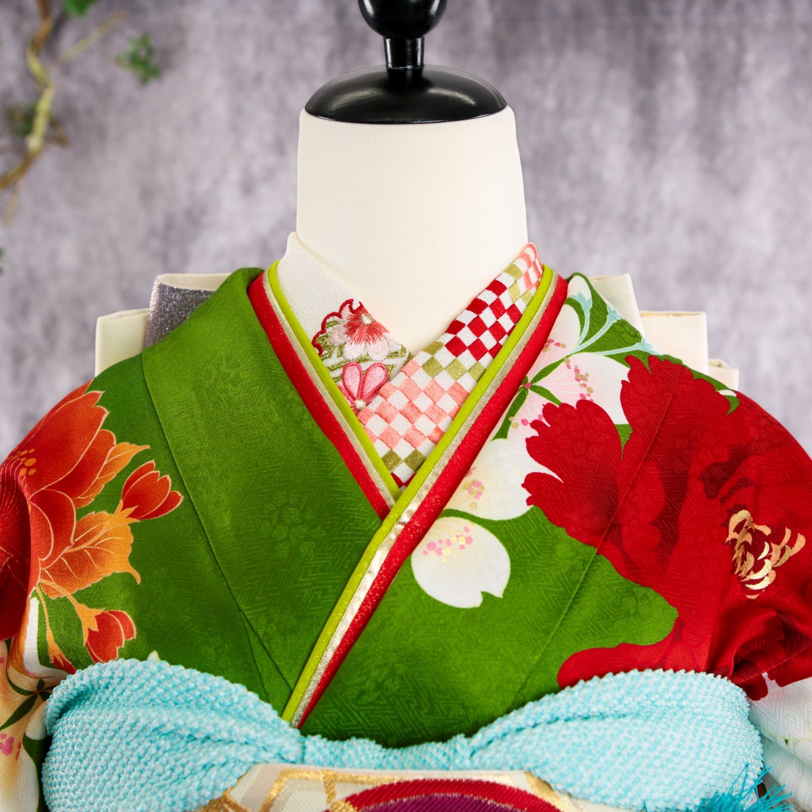 振袖フルセット 振袖セット 振袖 LLサイズ 中古 緑×モダン 美品 成人式 