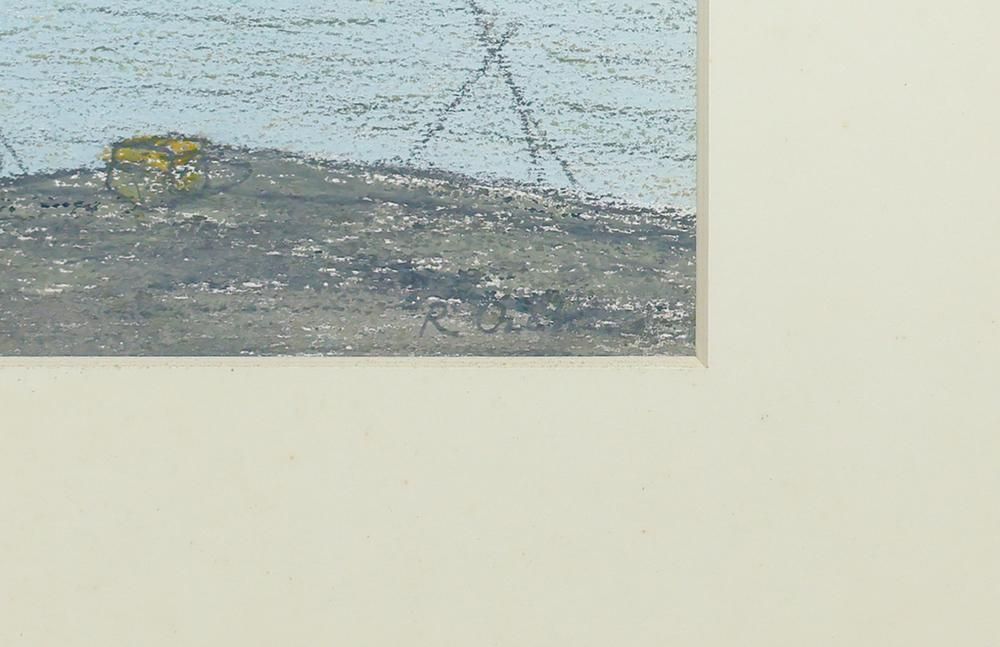 尾崎良二　パステル画 パステル 尾崎良二 「山陰の雲と海と人」商品番号34110404 - 絵