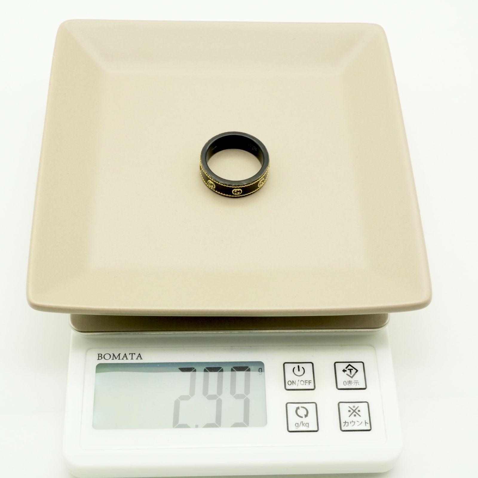 18号 グッチ インターロッキング ブラック アイコン リング/24-4303