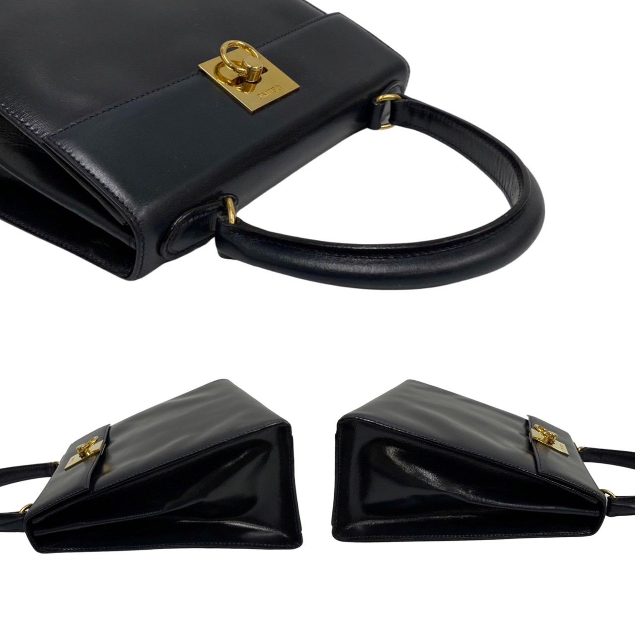 極美品 袋付 CELINE セリーヌ ヴィンテージ ロゴ リング 金具 カーフ