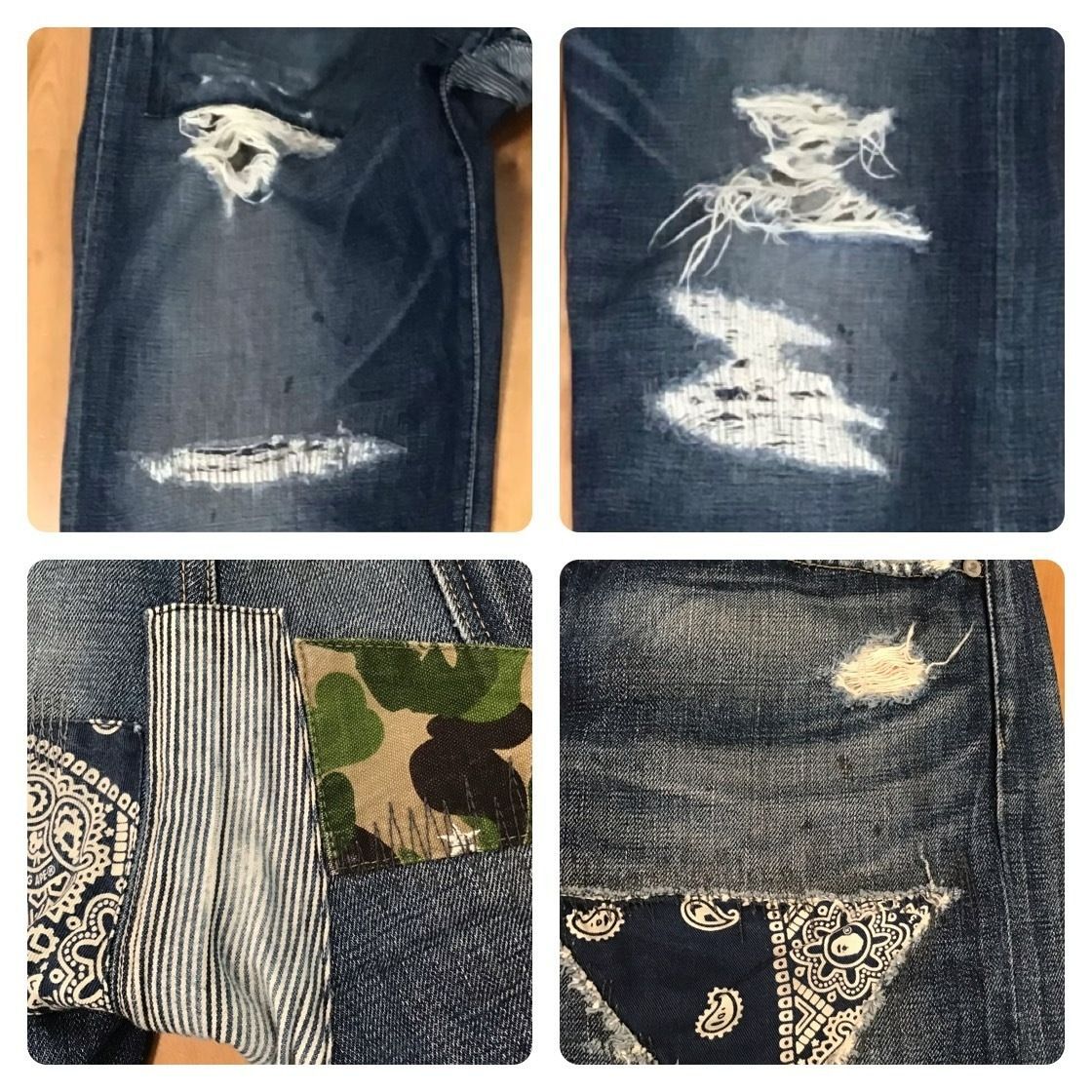 BAPE DAMAGE DENIM PANTS Mサイズ a bathing ape ABC camo ダメージ