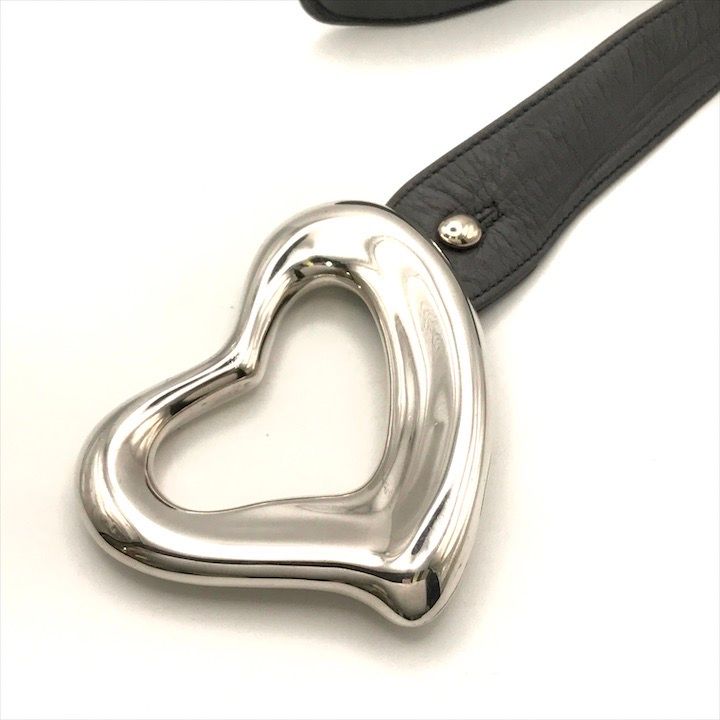 良品 Tiffany＆Co. ティファニー オープンハート レザー ベルト シルバー k5090 良品 Tiffany＆Co. ティファニー オープンハート レザー ベルト