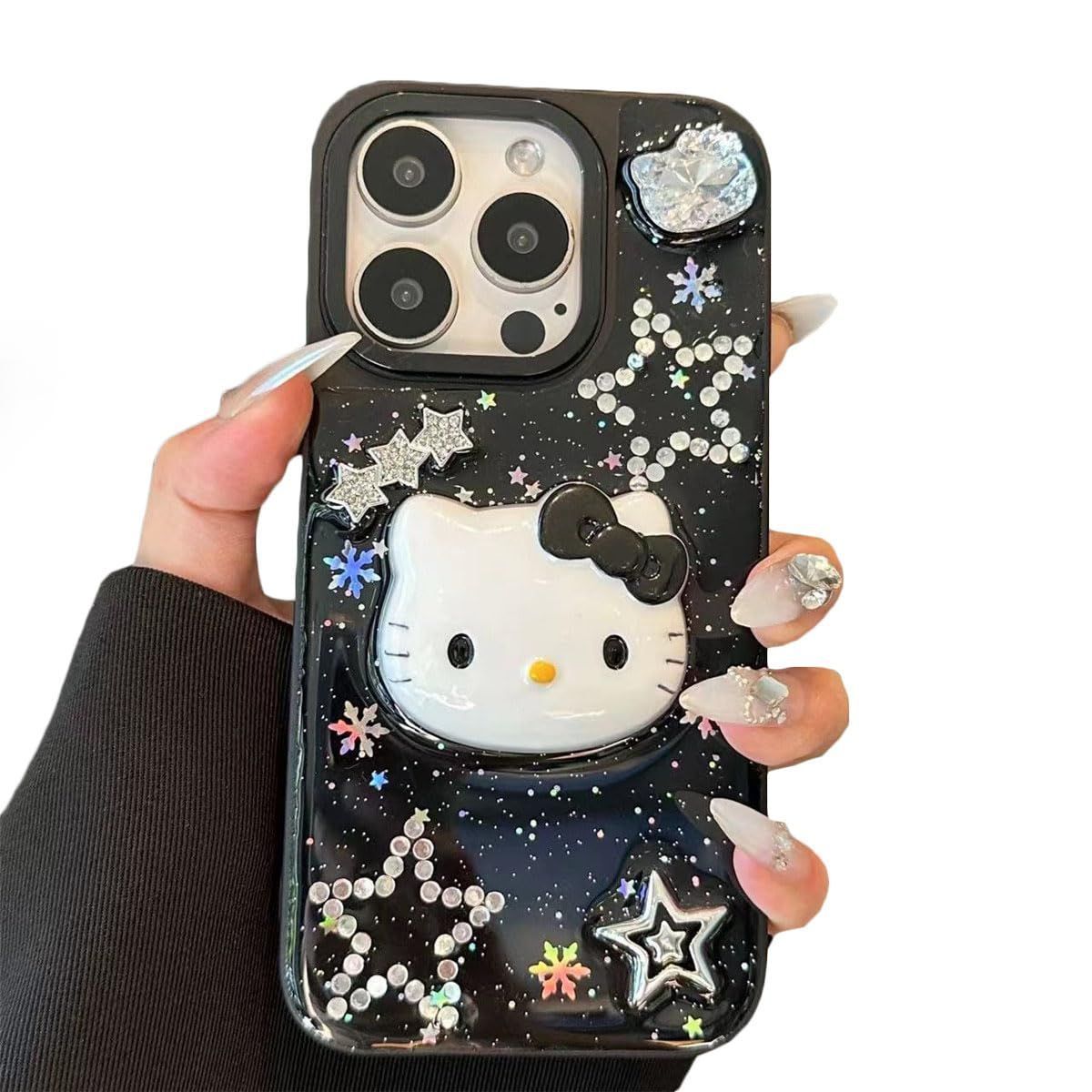【数量限定】ブラック系かわいいiphone16ケースiphone15ケース iphone14ケースiphone13ケース韓国人気スマホケース キティちゃん おしゃれ シンプル キラキラ 携帯カバー 携