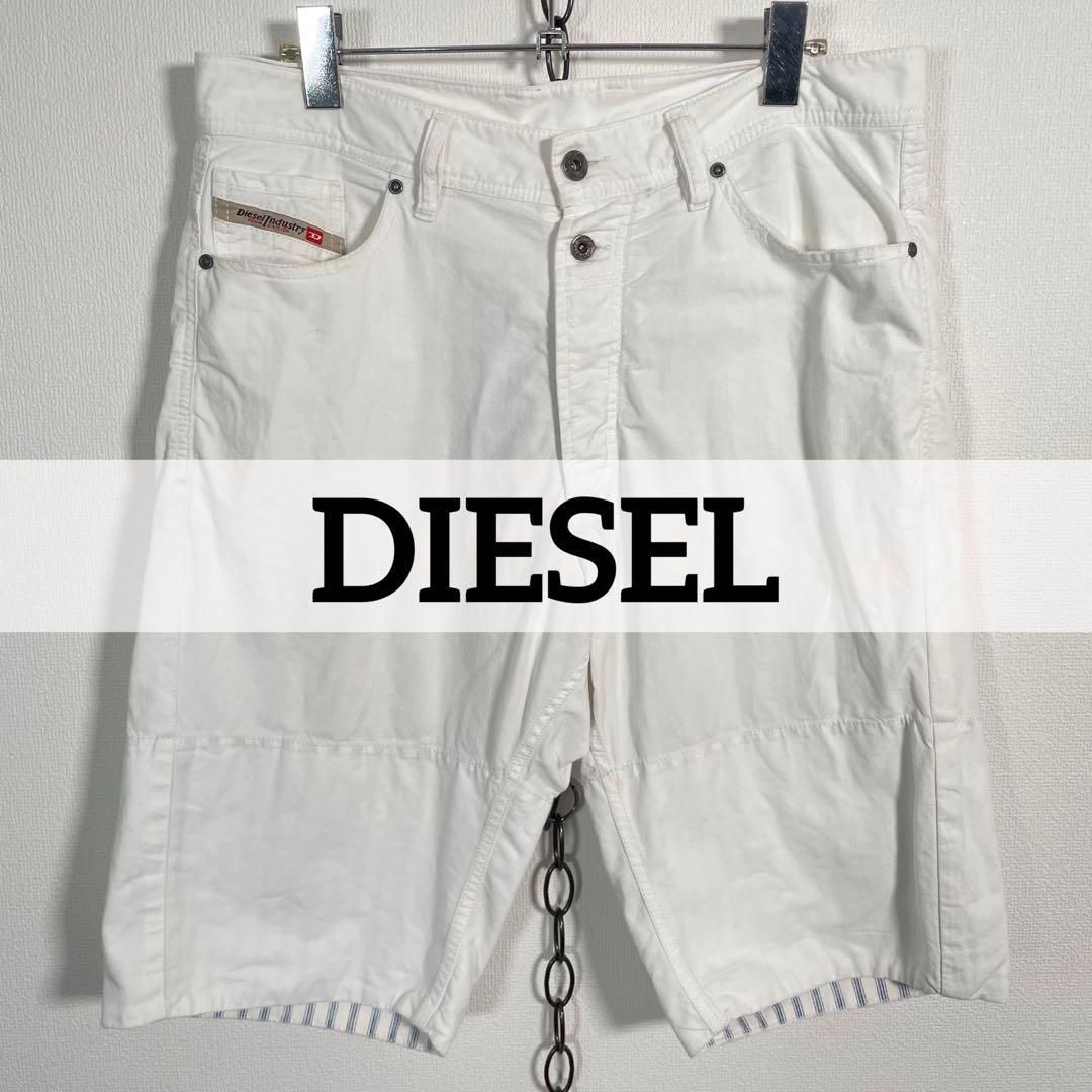 DIESEL 00s グランジ y2k デニムジャケット ホワイト 短丈 DIESEL ディーゼル メンズ デニム ジャケット ペイント フルボタン
