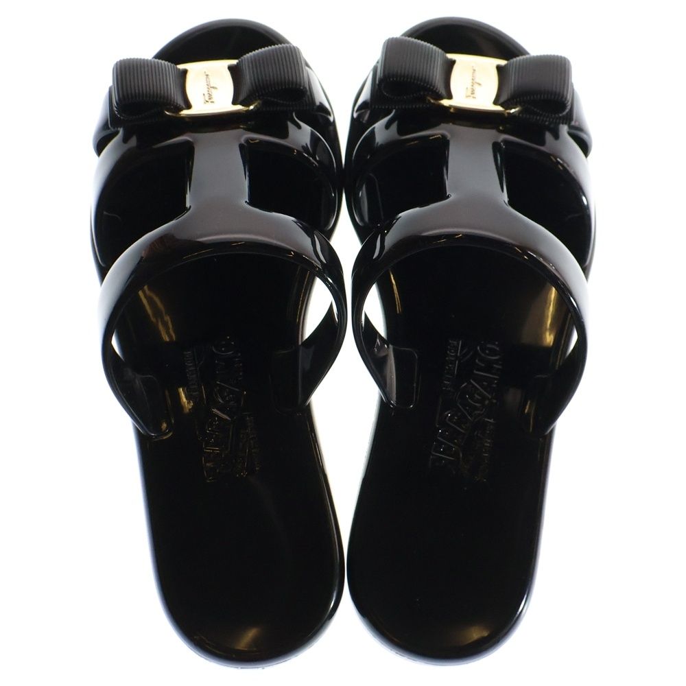 FERRAGAMO ラバーリボンサンダルフラットサンダル Black