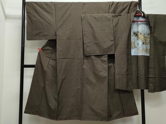 平和屋着物●男性 紬 アンサンブル 霞文 正絹 CAAZ0917vf